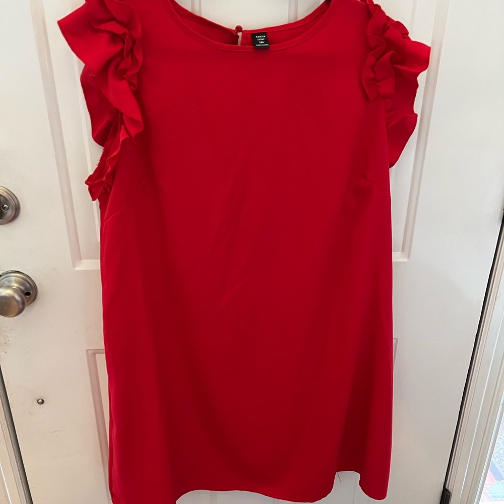 Women’s Red Ruffle Sleeve Dress-Size XL